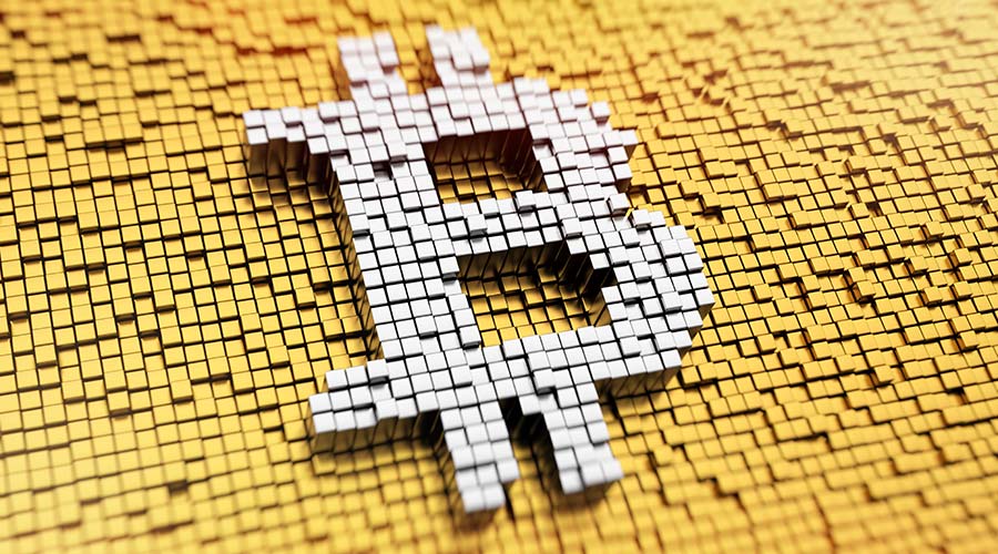 Moedas Digitais: a imagem mostra o B de Bitcoin com duas barras verticais cortando a letra, imitando o cifrão.